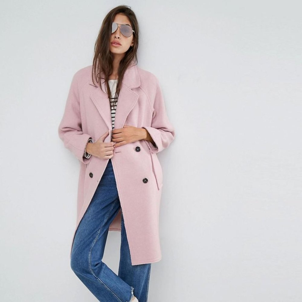 NWT ASOS Pink Wool Blend Coat with Raw Edges